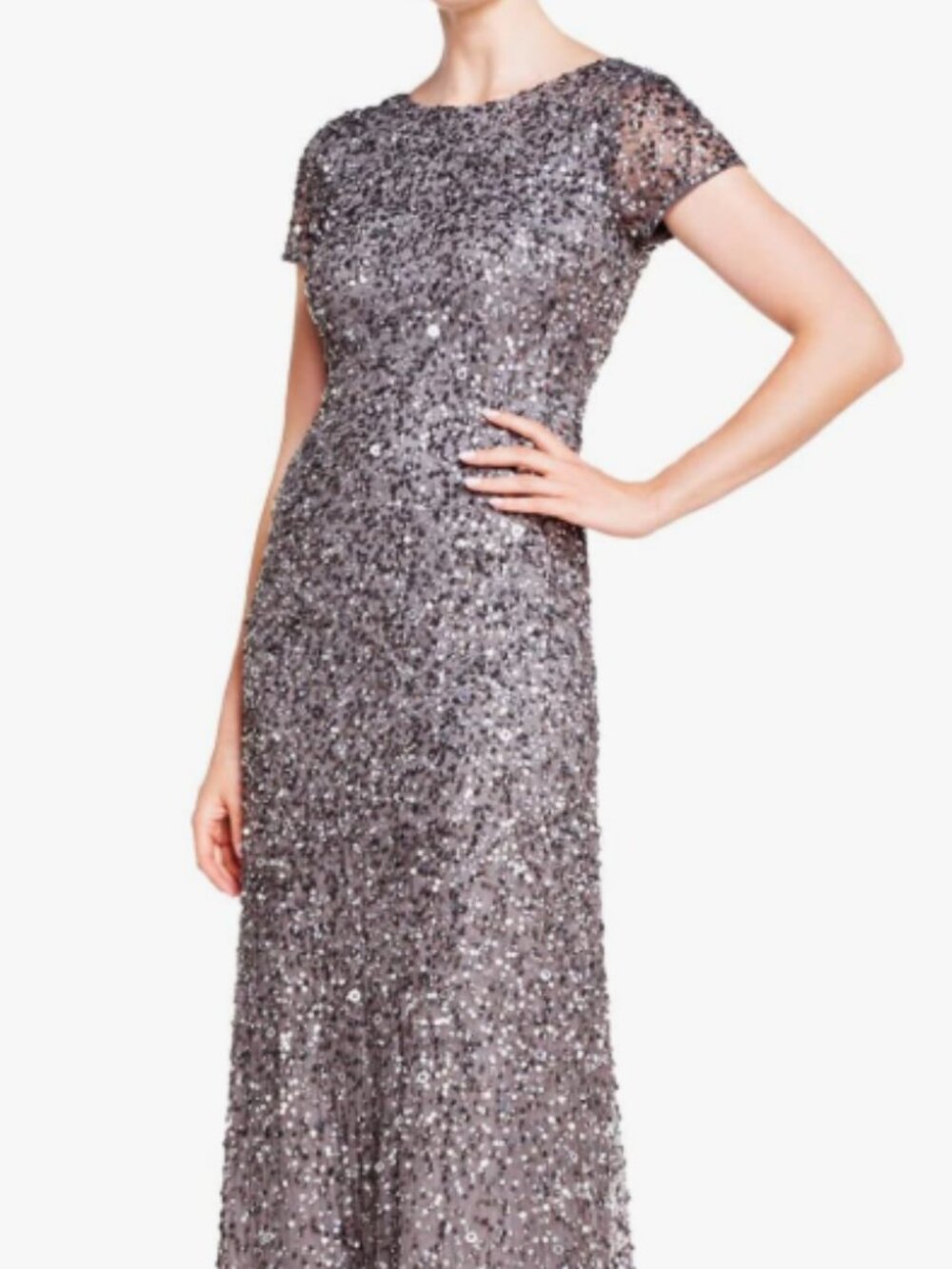 Adrianna Papell Scoop-Back All-Over Sequin Gown | Lead Gray | Size 18W - Picture 16 of 16